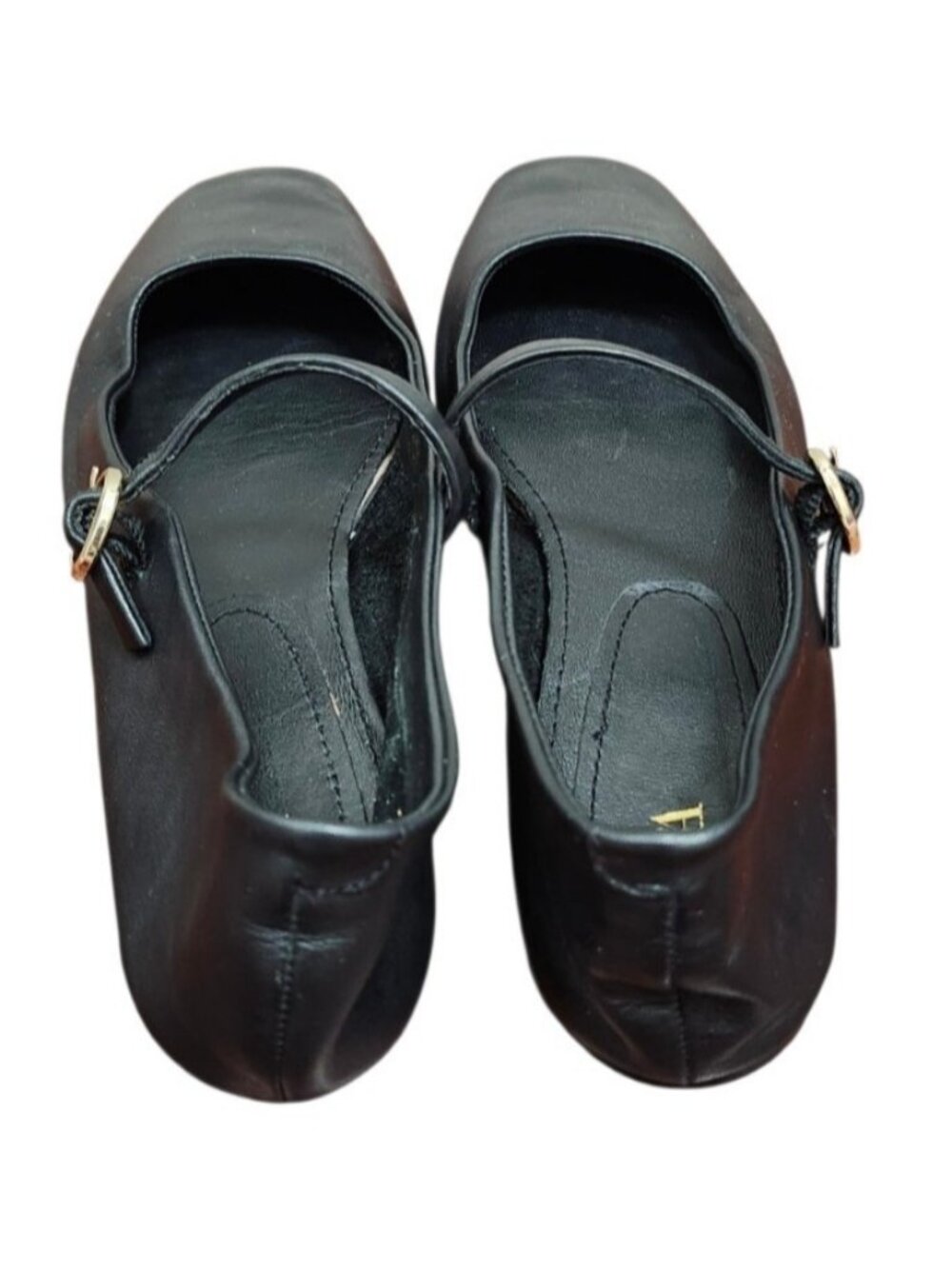 ZARA Black Leather Mary Jane Ballet Flats Women's EU 37 US 6.5 Buckle Square Toe - Picture 7 of 11